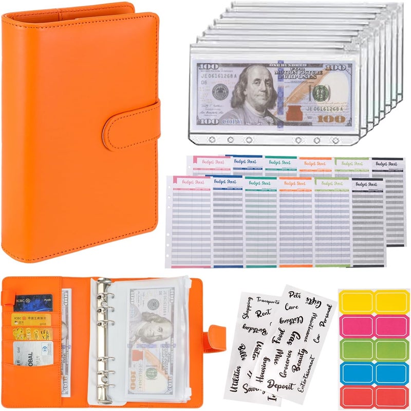 NICOOTHBudget Binder Cash Envelopes A6 Money Saving Binder with Zipper envelopes (Orange) - Image 1
